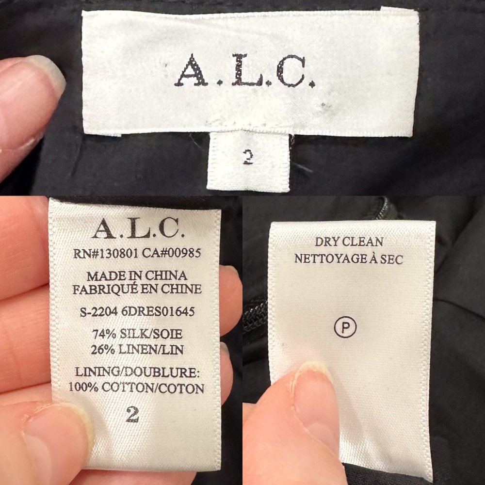 A.L.C. Jolie Silk & Linen Blend Tiered Button Front Midi Dress in Navy Blue Sz 2 - Picture 3 of 16